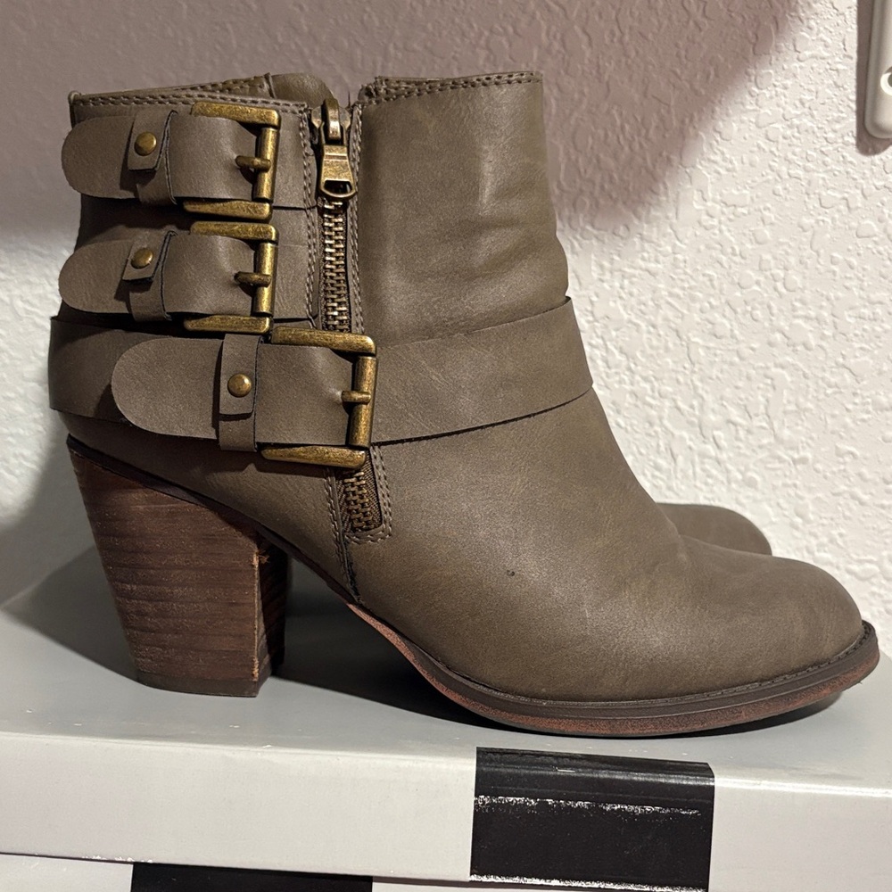 Mossimo Supply Co. Taupe Ankle Booties with Buckle Detail